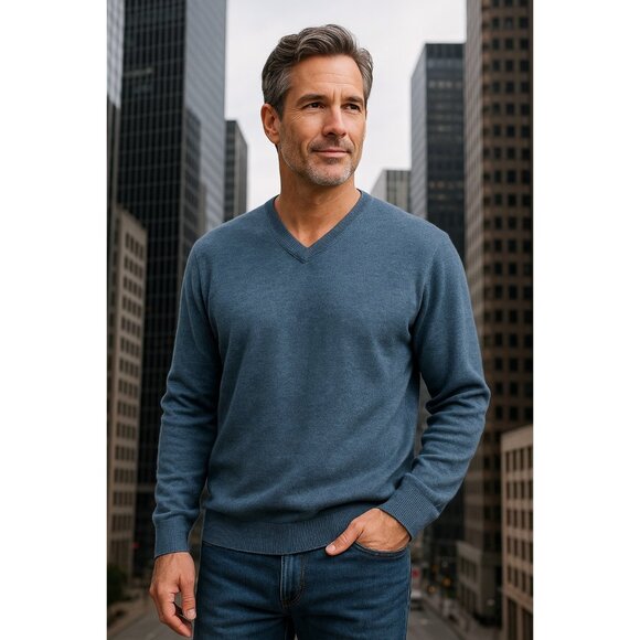 L.L. Bean Other - L.L. Bean Men’s Blue V-Neck Sweater – XXL Tall - Cashmere Blend
